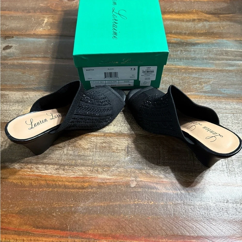 Lauren Lorraine Black‎ Embellished Wedge Sandals-New with box and dust bags